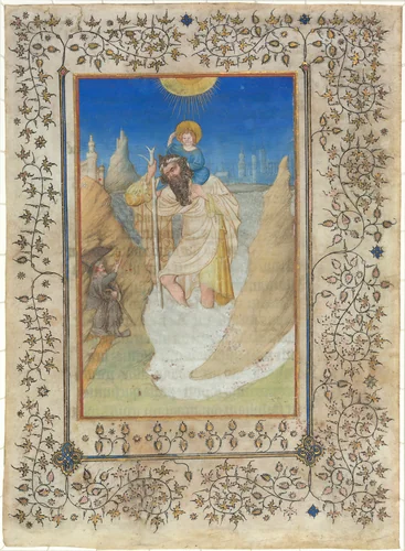 Saint Christopher Carrying the Christ Child by Limbourg Brothers, drawing, 1409