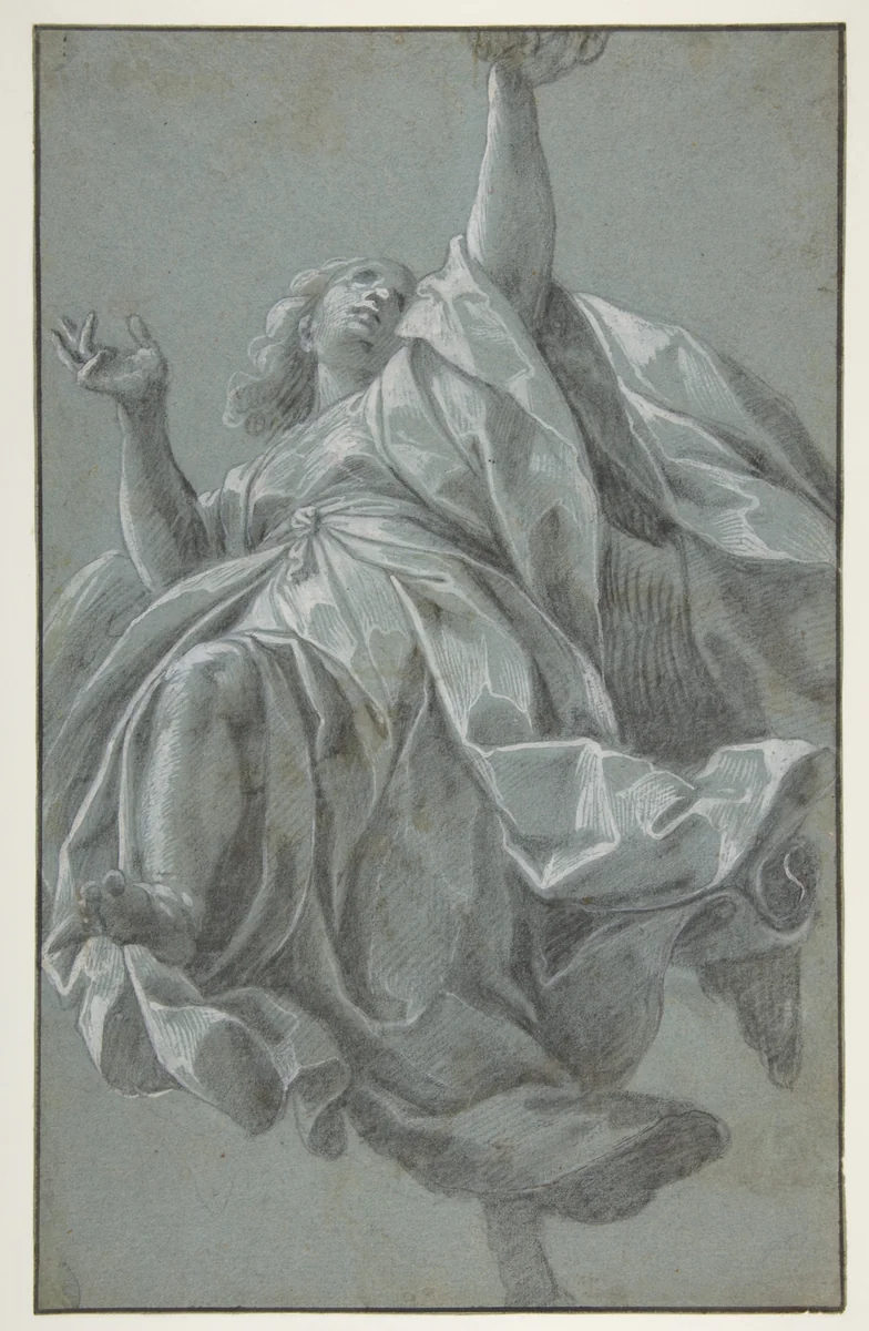 Flying Angel with Arms Upraised by Giovanni Mauro della Rovere, drawing, 1575-1640