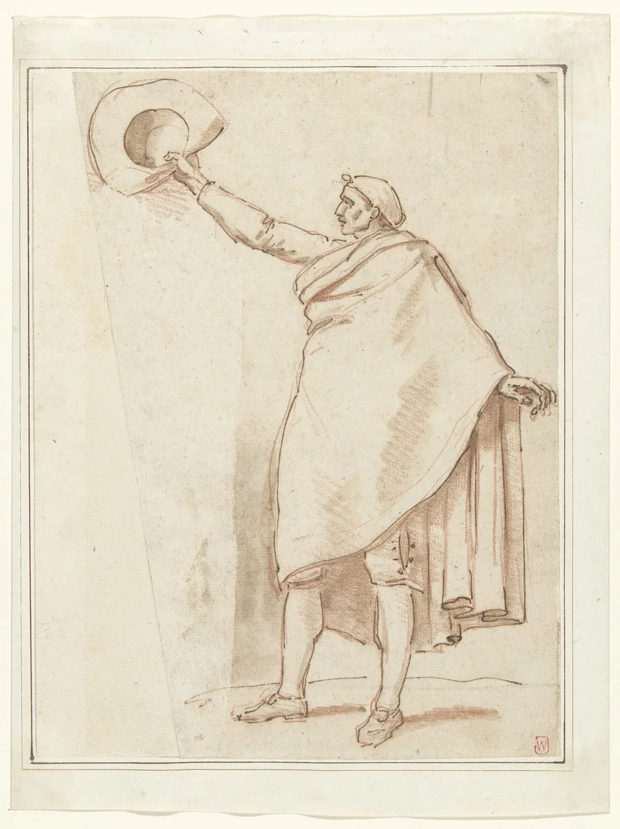 Torero met sombrero zwaaiend by Hubert Robert, drawing, 1754-1808