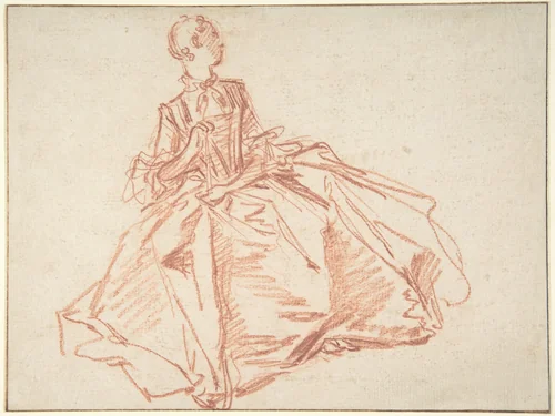 Seated Woman Holding a Fan by François Boucher, drawing, 1715-1770