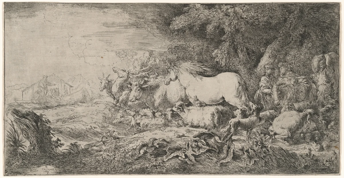 The Animals Going toward the Ark by Giovanni Benedetto Castiglione, print, 1650-1655