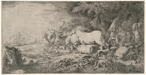 The Animals Going toward the Ark by Giovanni Benedetto Castiglione, print, 1650-1655
