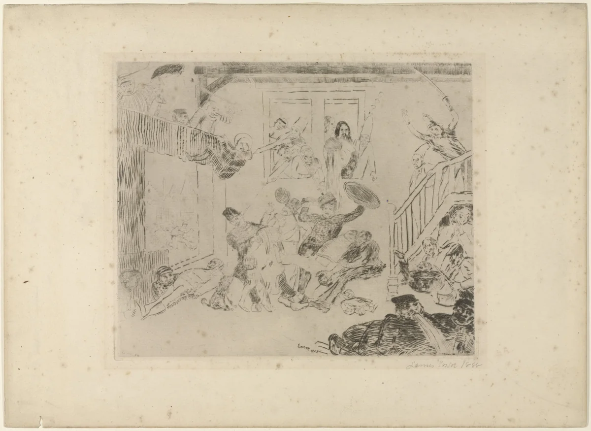 Combat of the Rascals Désir and Rissolé by James Ensor, print, 1888