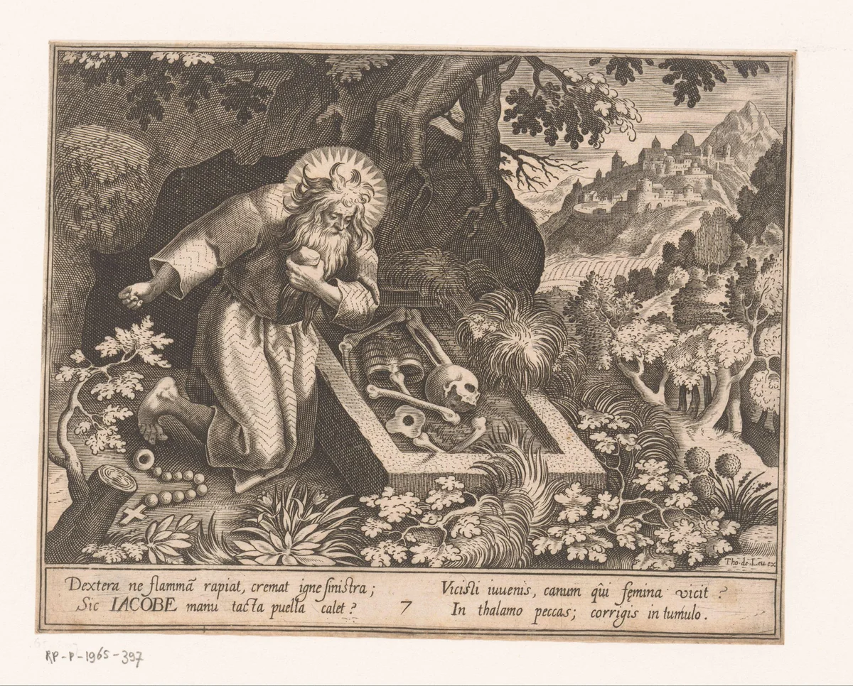 Heilge Jacobus van Karmel als kluizenaar by Charles van Boeckel, print, 1594-1614
