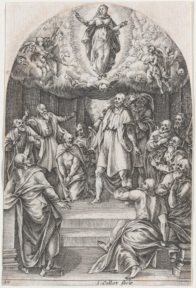The Assumption, plate 10 from "Les Tableaux de Rome, Les Eglises Jubilaires" (The Paintings of Rome, The Churches Jubilee) by Jacques Callot, print, 1607-1611