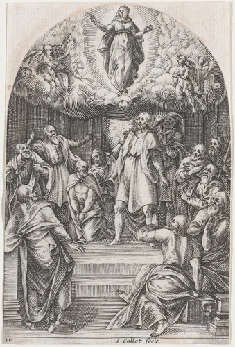 The Assumption, plate 10 from "Les Tableaux de Rome, Les Eglises Jubilaires" (The Paintings of Rome, The Churches Jubilee) by Jacques Callot, print, 1607-1611