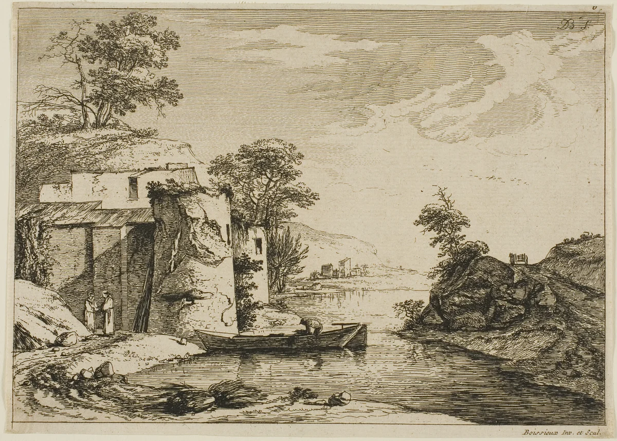 The Old Tower at the Edge of a River by Jean Jacques de Boissieu, print, 1763