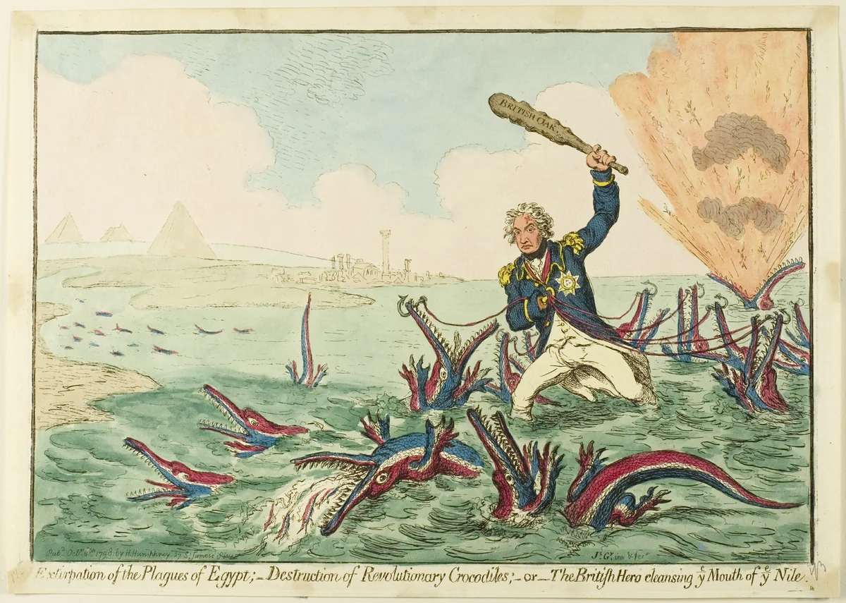 Extirpation of the Plagues of Egypt; Destruction of Revolutionary Crocodiles by James Gillray, print, 1798