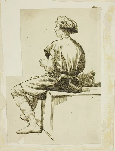 Seated Man in Tunic by Charles Samuel Keene, drawing, 1855-1874