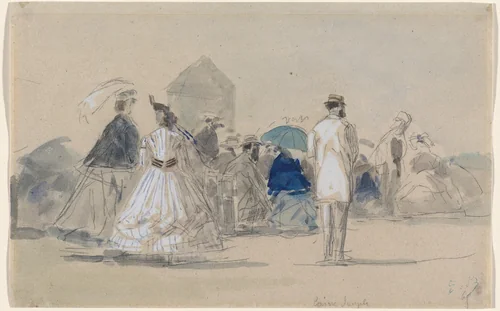 Crinolines on the Beach by Eugène Boudin, drawing, 1824-1898