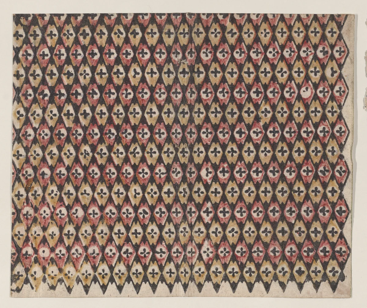 Sheet with overall diamond pattern by anonymous, print, 1800-1900
