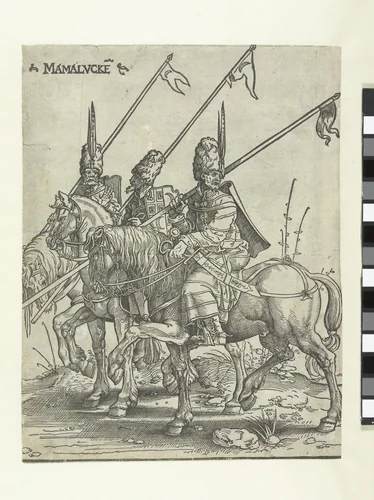Drie Mamelukken te paard by Jan Swart, print, 1526