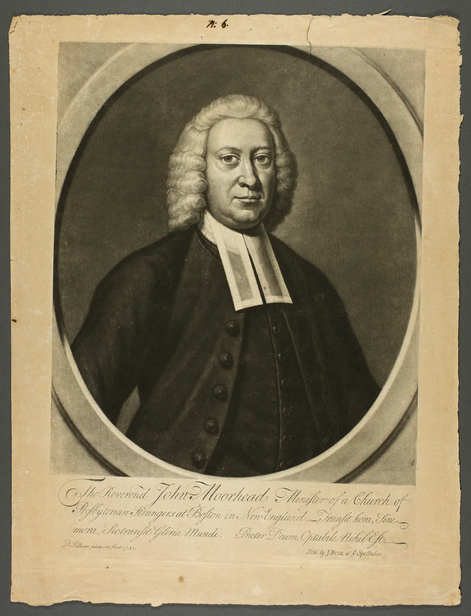 Reverend John Moorhead by Peter Pelham, print, 1751