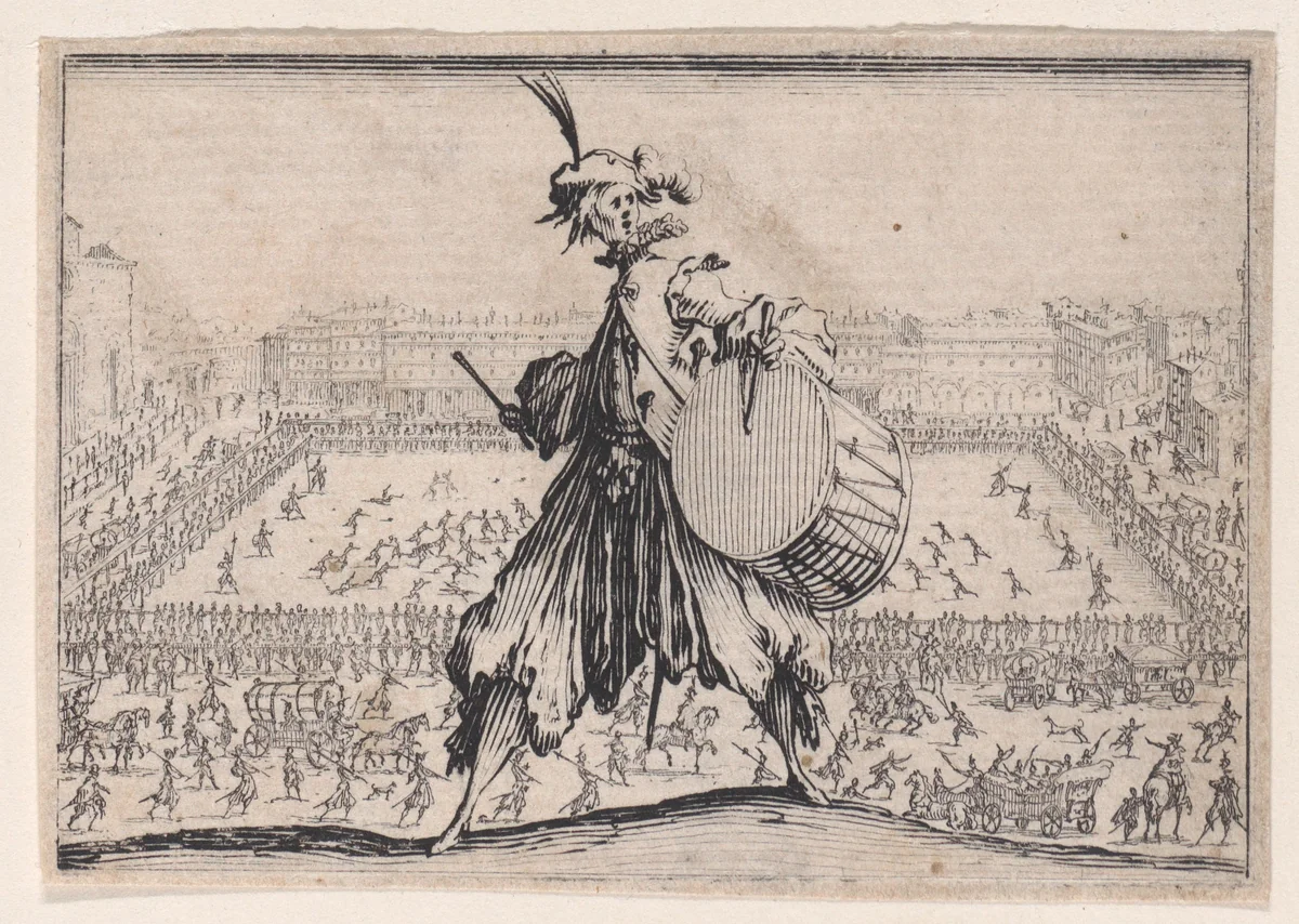 Le Jeu de Paume sur la Place Sainte-Croix, a Florence (The Tennis Game on the Piazza Santa Croce in Florence), from Les Caprices Series A, The Florence Set by Jacques Callot, print, 1617