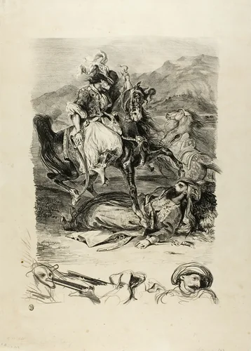 Combat Between Giaour and the Pasha by Eugène Delacroix, print, 1827