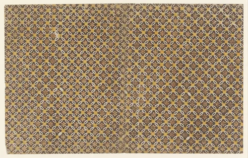 Blad met patroon van geschakelde ringen waarin een uitgespaard rozet by anonymous, print, 1750-1900