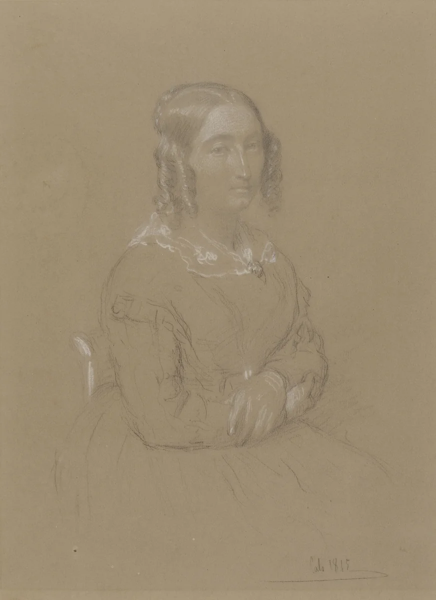 Damesportret by Adolphe Félix Cals, drawing, 1845