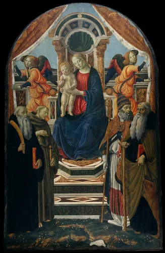 Madonna and Child Enthroned with Saints and Angels by Francesco Botticini, painting, 1493-1495