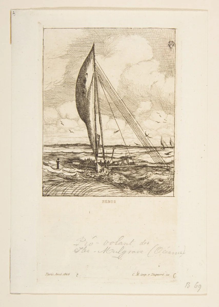 Pro-Volant des Iles Mulgrave, from "The Voyage to New Zealand (1842–46)" by Charles Meryon, print, 1866
