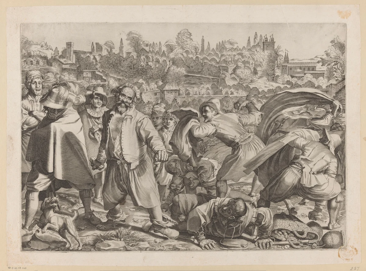Straatgevecht in Rome by anonymous, print, 1601