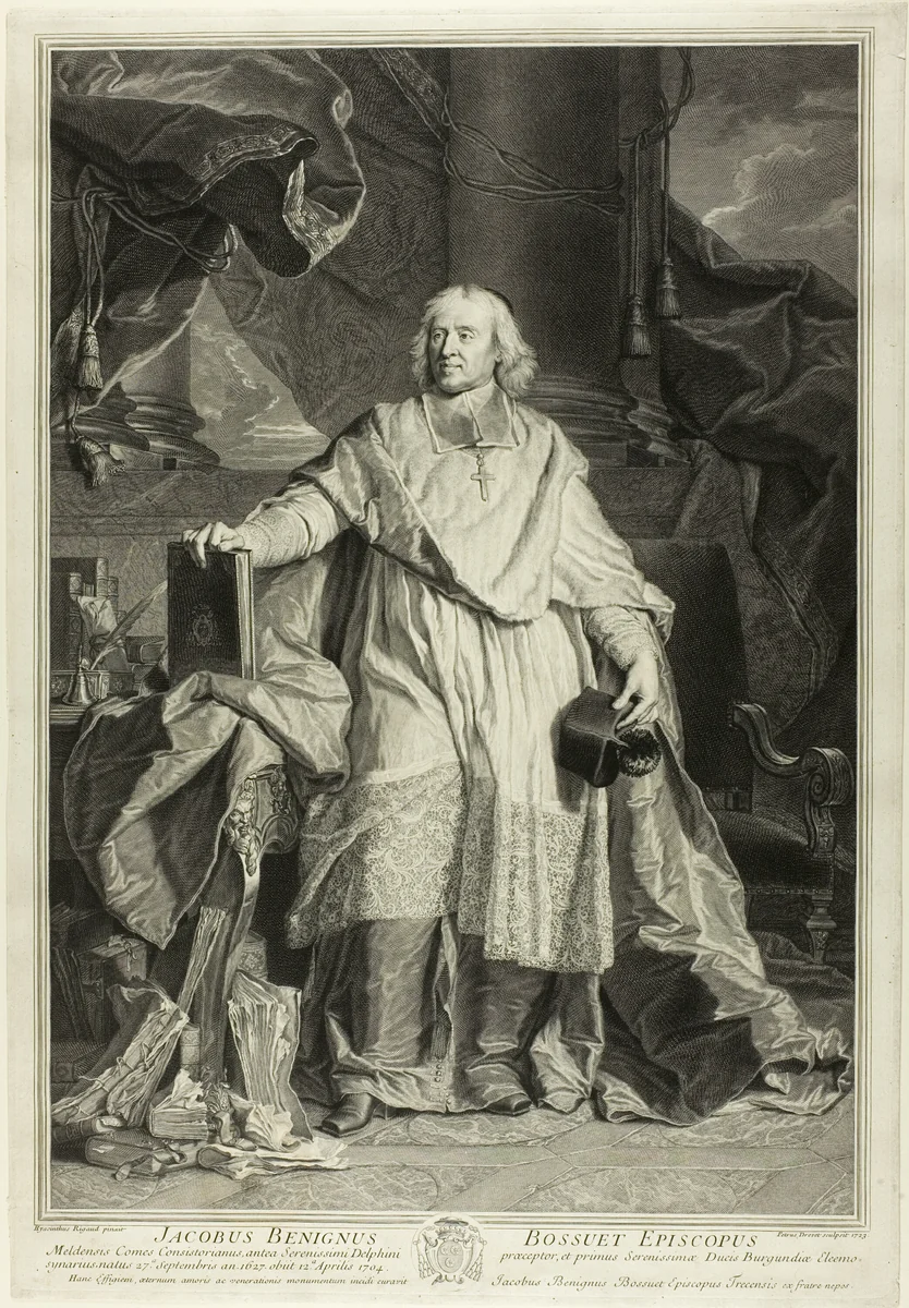 Portrait of Jacques Bénigne Bossuet, Bishop of Meaux by Pierre-Imbert Drevet, print, 1723