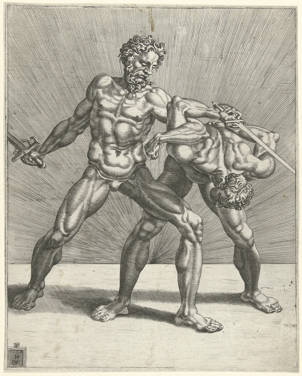Twee zwaardvechters by Unknown, print, 1552