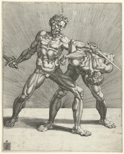 Twee zwaardvechters by Unknown, print, 1552