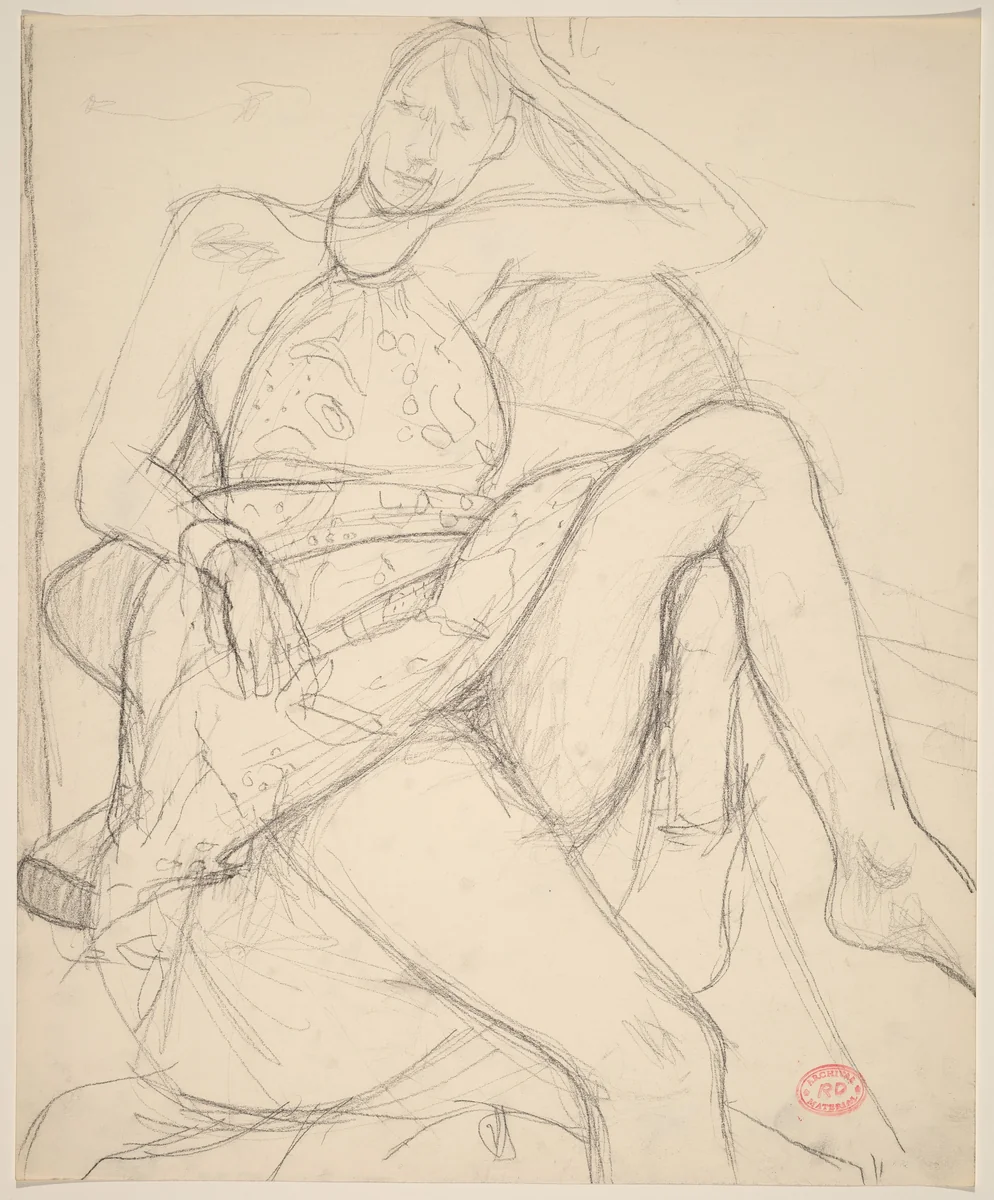 Untitled [seated woman in a summer dress] by Richard Diebenkorn, drawing, 1955-1967