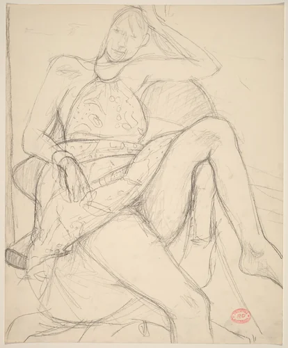 Untitled [seated woman in a summer dress] by Richard Diebenkorn, drawing, 1955-1967