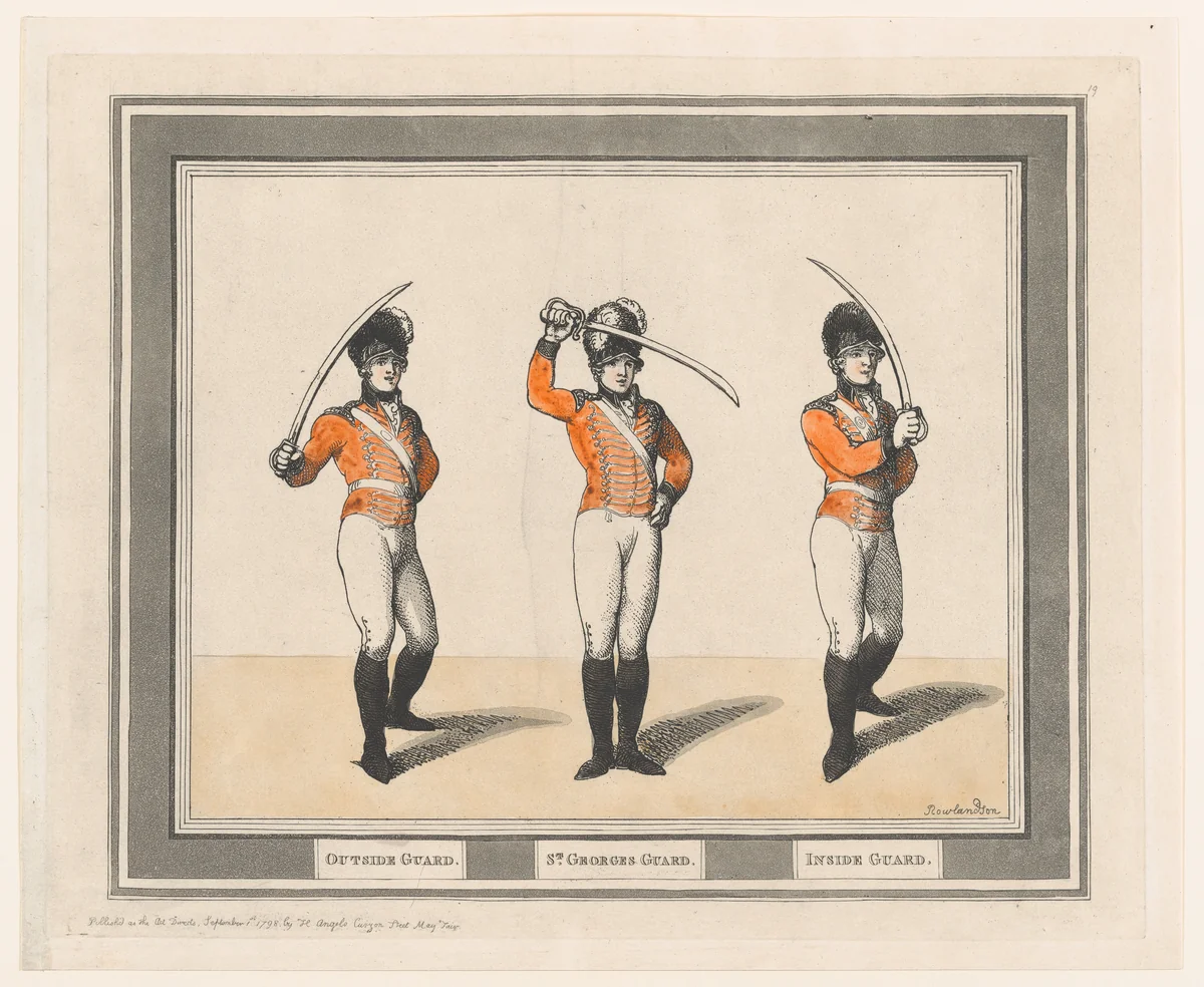 Outside Guard, St. Georges Guard, Inside Guard by Thomas Rowlandson, print, 1798