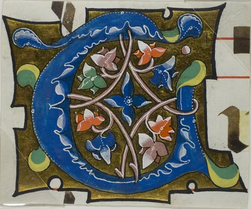Decorated Initial "T" with Flowers from a Choirbook by Unknown Artist, painting, 1800-1908
