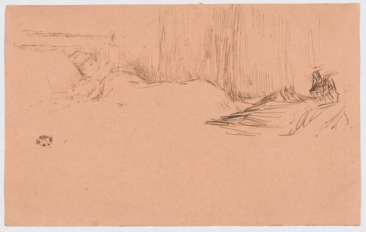 Girl Reading in Bed by James McNeill Whistler, drawing, 1882