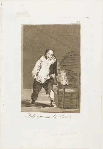 And his house is on fire, plate 18 from Los Caprichos by Francisco José de Goya, print, 1797-1799