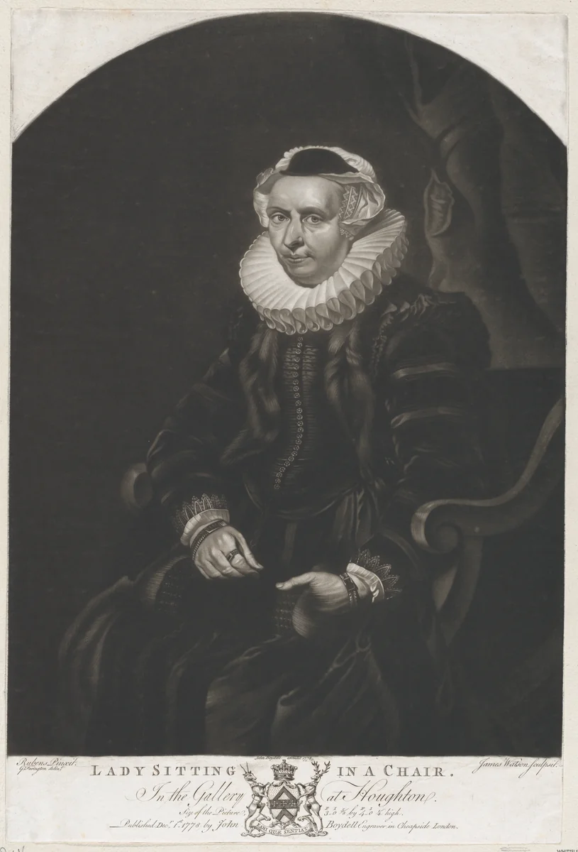 Lady Sitting in a Chair by James Watson, print, 1778