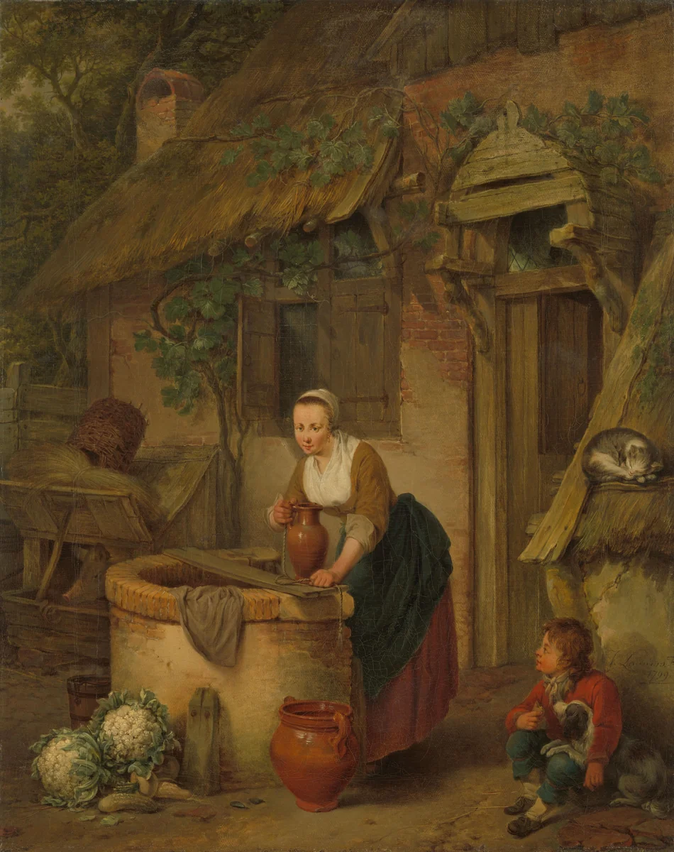 Woman Drawing Water from a Well by Jacobus Johannes Lauwers, painting, 1799