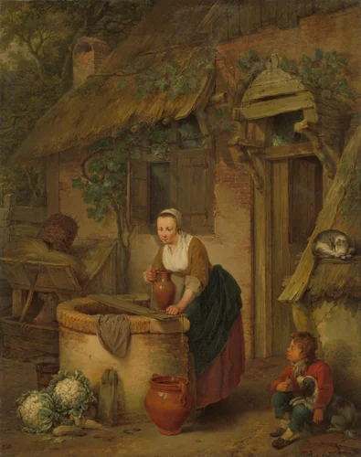 Woman Drawing Water from a Well by Jacobus Johannes Lauwers, painting, 1799