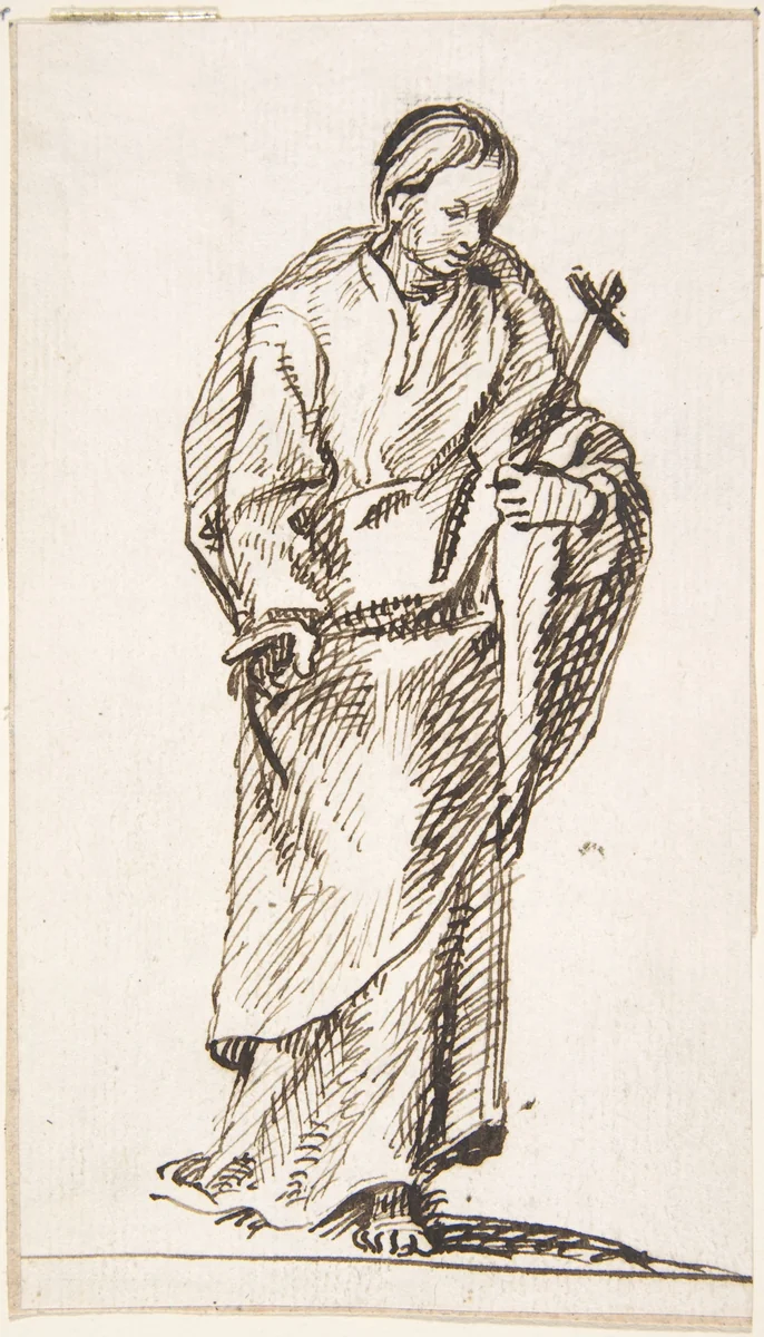 Standing Figure Holding Cross by Pedro Duque Cornejo, drawing, 1695-1755
