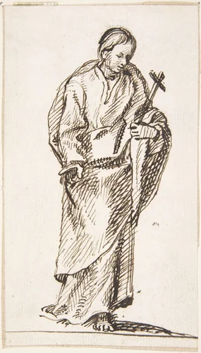 Standing Figure Holding Cross by Pedro Duque Cornejo, drawing, 1695-1755
