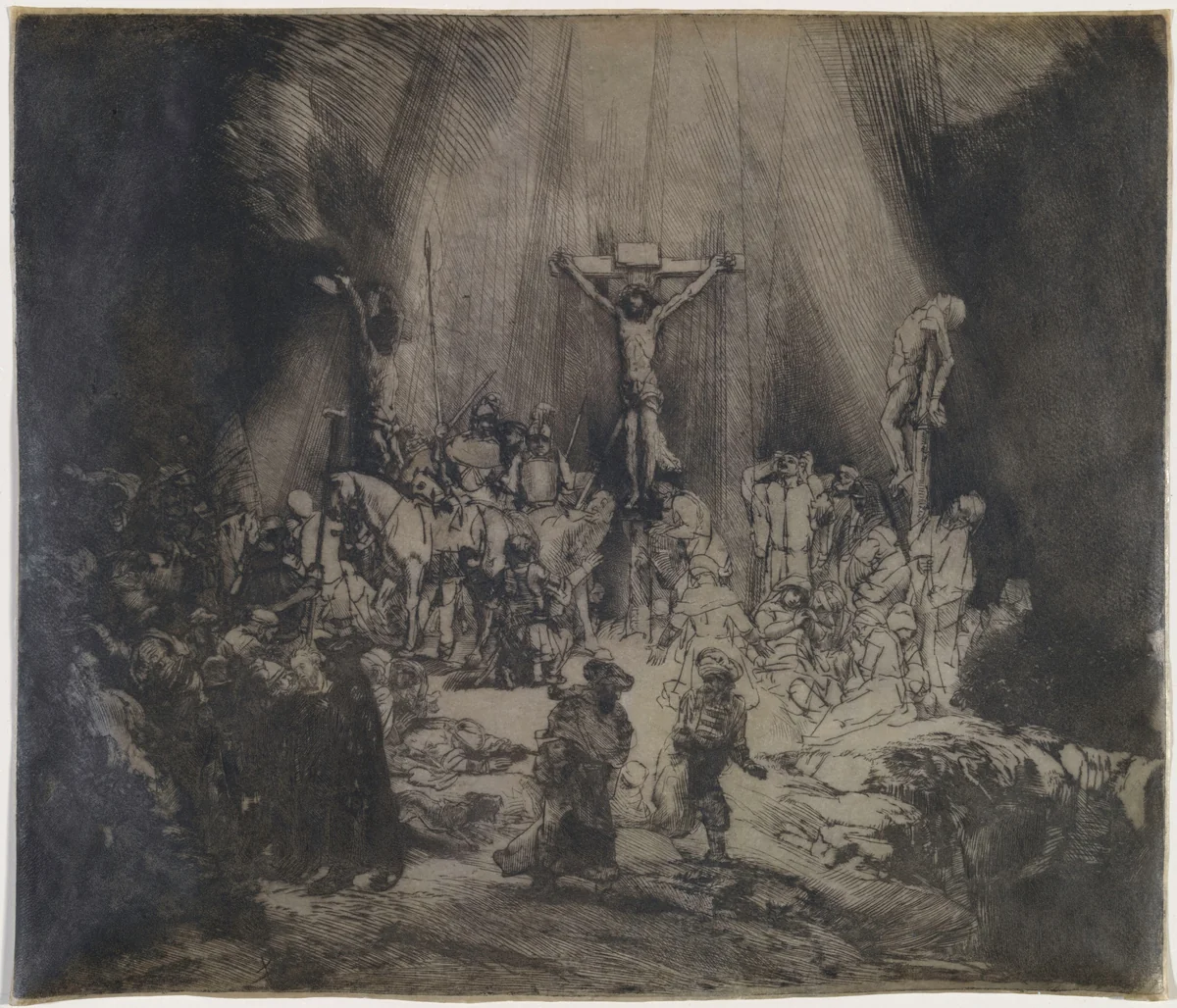 Christ Crucified between the Two Thieves (The Three Crosses) by Rembrandt van Rijn, print, 1653