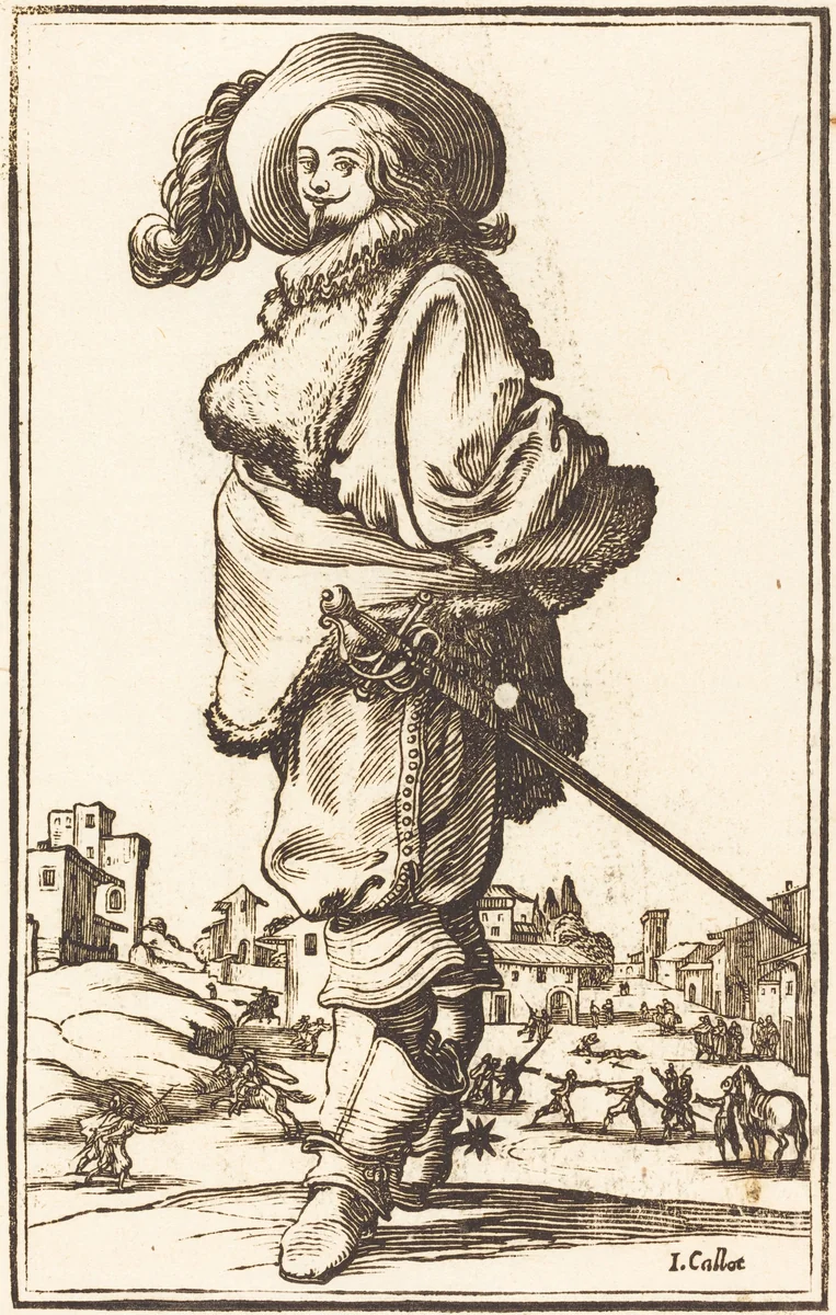 Noble Man with Fur Plastron by Jacques Callot, print, 1623-1699