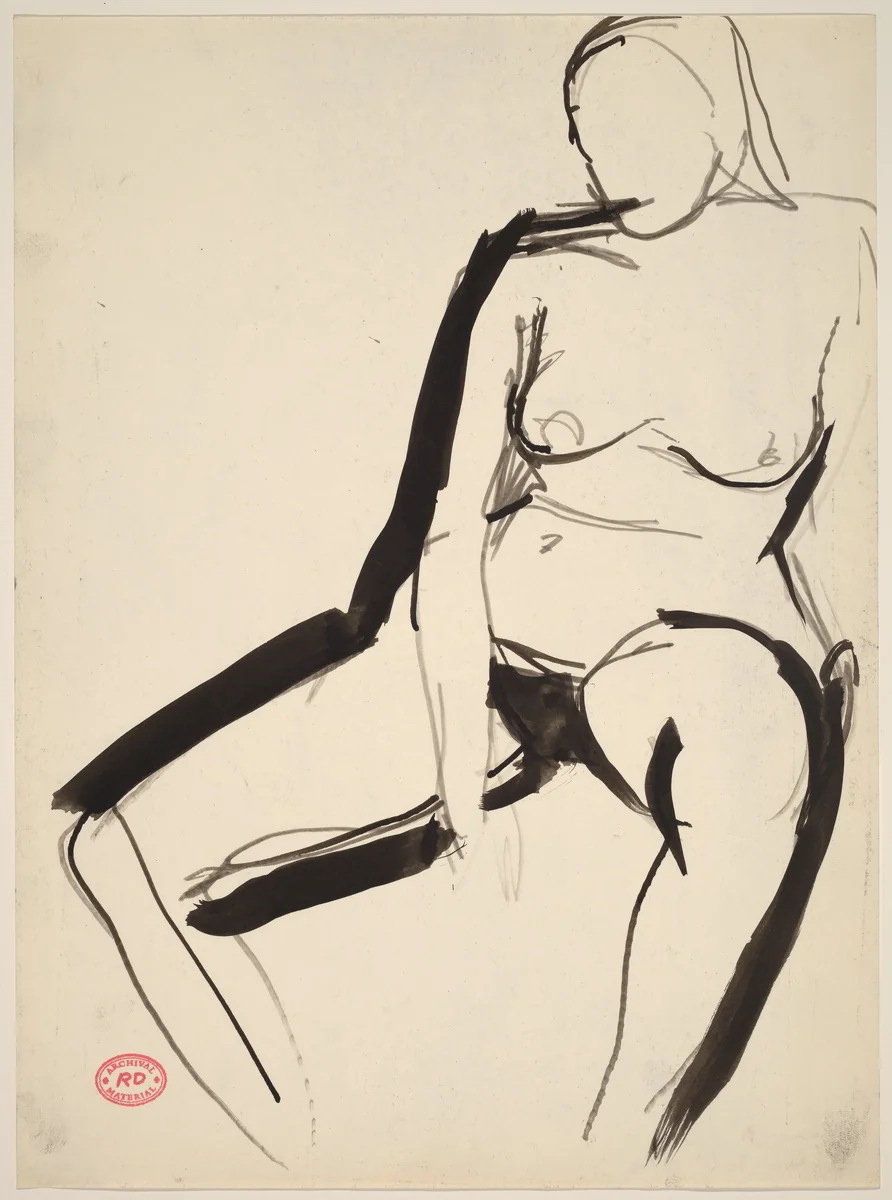 Untitled [seated nude with her right arm resting between her thighs] by Richard Diebenkorn, drawing, 1955-1967