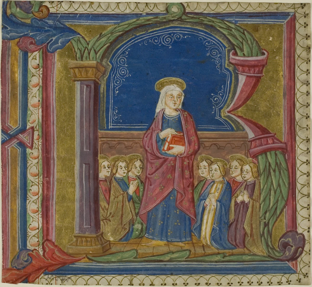 The Virgin Adored by Saints in a Historiated Initial "R" from an Antiphonary by Italian, painting, 1401-1500