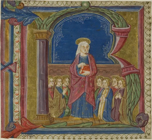 The Virgin Adored by Saints in a Historiated Initial "R" from an Antiphonary by Italian, painting, 1401-1500