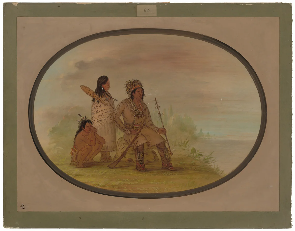 An Old Nayas Indian, His Granddaughter, and a Boy by George Catlin, painting, 1855-1869
