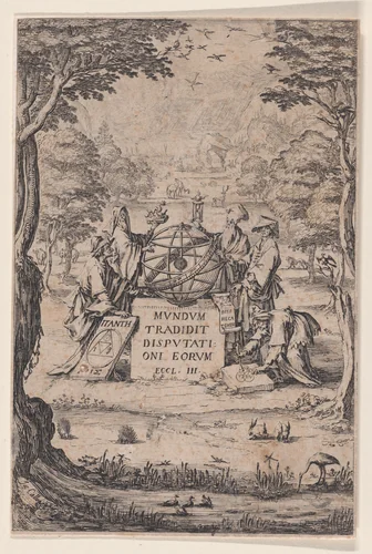 Frontispiece, from "Sacra Cosmologia, pièce appelée aussi Le Titre aux Astrologues" (Sacra Cosmologia, also called The Title Page for The Astrologers) by Jacques Callot, print, 1625-1635