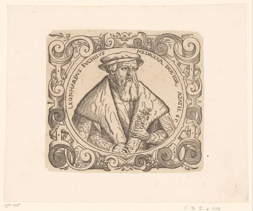 Portret van Leonhard Fuchs by Veit Rudolf Specklin, print, 1542