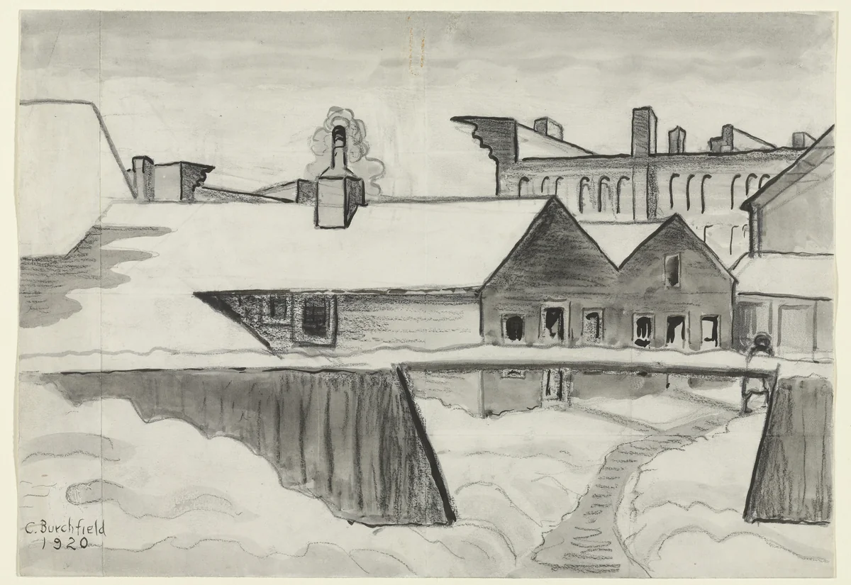 Back Alley Scene by Charles Burchfield, drawing, 1920