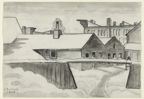 Back Alley Scene by Charles Burchfield, drawing, 1920