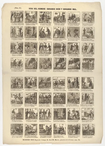 The life of the man who works well and the other badly ('vida del hombre obrando bien y obrando mal') 1859 by José María Marés, print, 1859