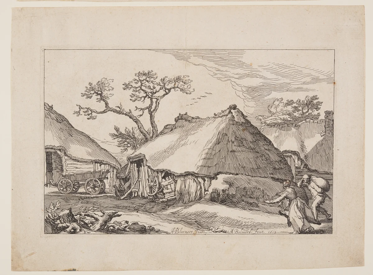 Plate 2, from Landscapes with Farmhouses by Boëtius Adamsz. Bolswert, print, 1613